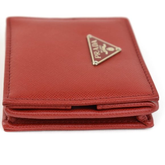 PRADA: Red, Saffiano Leather & Logo Coin Pouch/Organizer (pr) - Picture 6 of 10